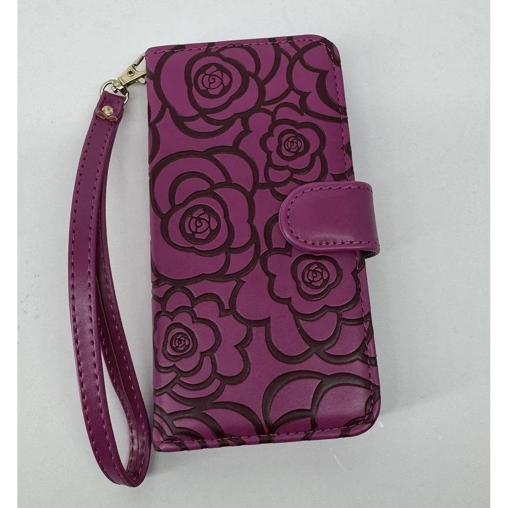 Floral Wallet Case iPhone 7/8 Plus Pink Rose  Wristlet Folio Card Holder